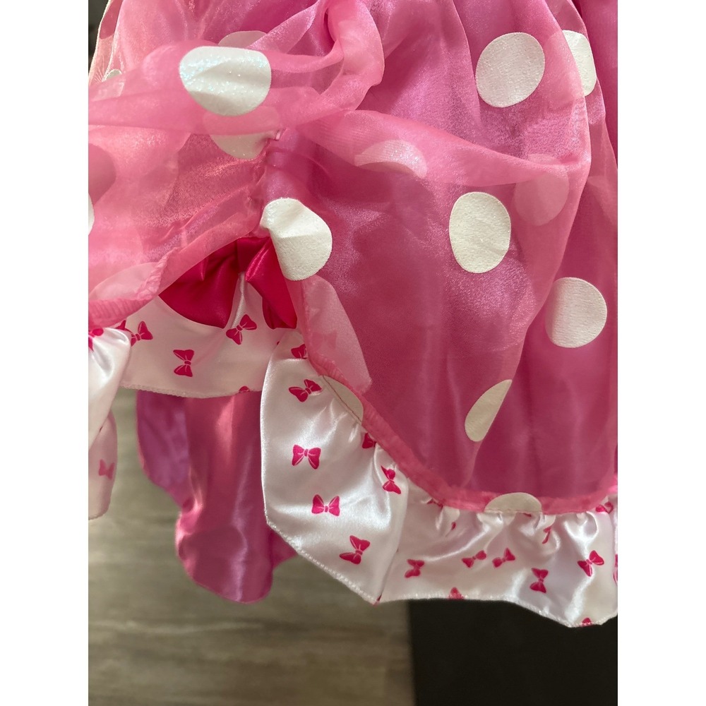 Disney Minnie Mouse Pink Polka Dot Sequin Costume Dress Kids Short Sleeve Bows‎ - Picture 2 of 9